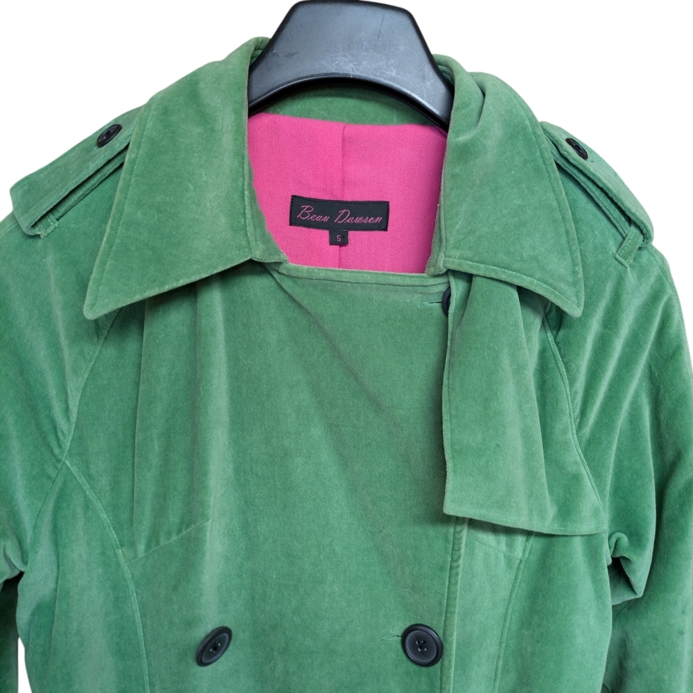 Beau Dawson Green Velvet Double Breasted Trenchcoat Size Small - Picture 4 of 11
